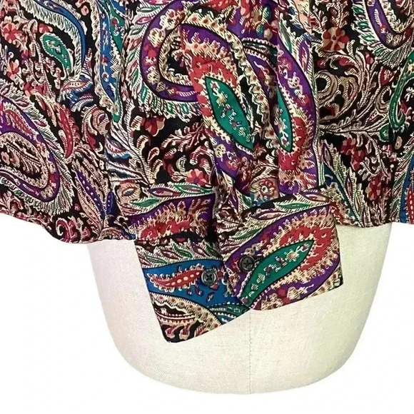 Chaps Shirt Women 1X Black Paisley Non Iron Long Sleeve Button Top Fall Classic - Picture 4 of 6